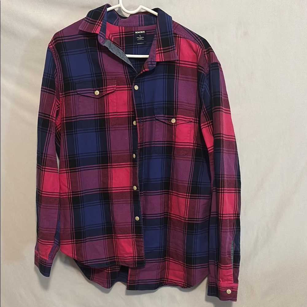 Bonobos Flannel Shirt in Pink and Navy